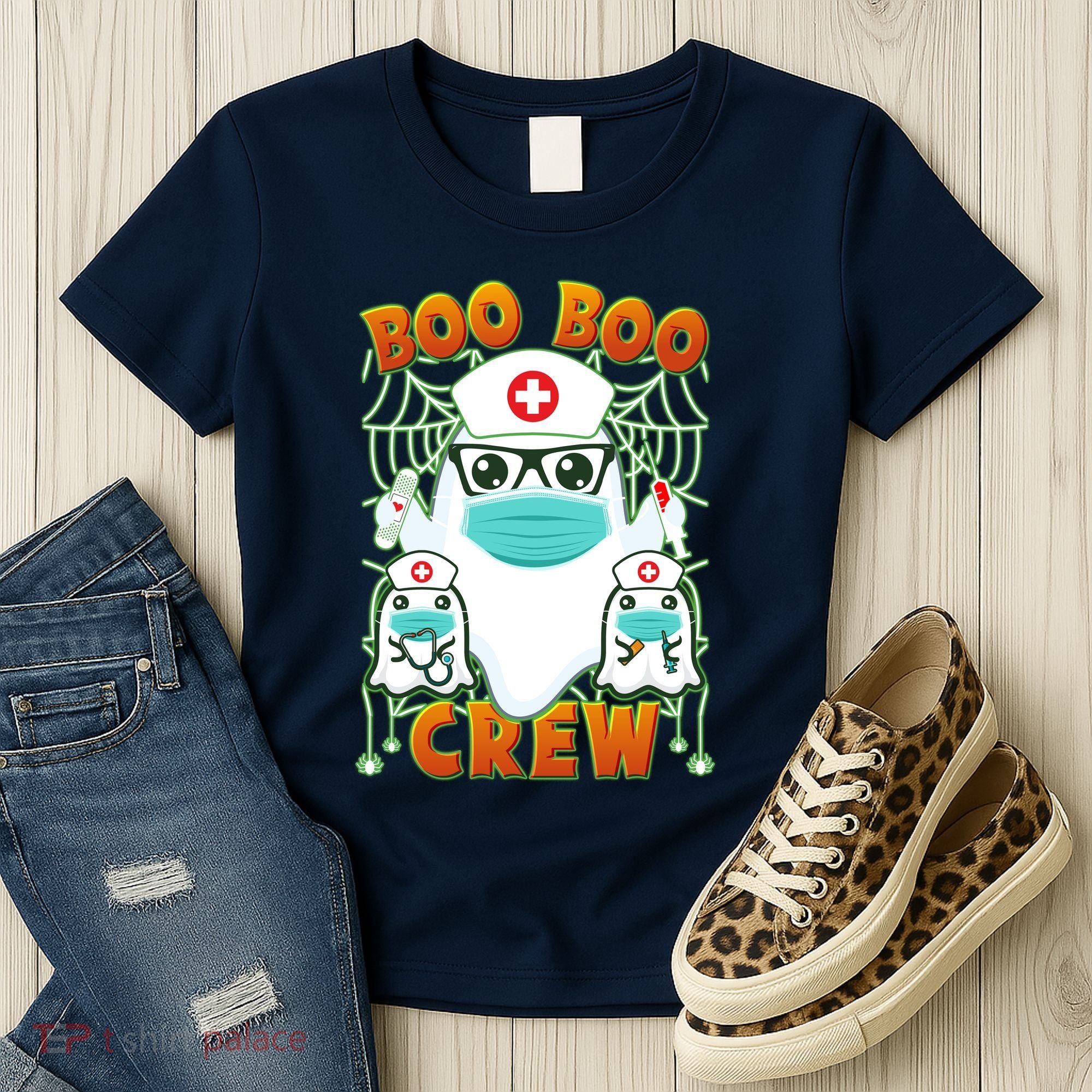 Funny Halloween Ghost Nurse Boo Boo Crew Women's T-Shirt