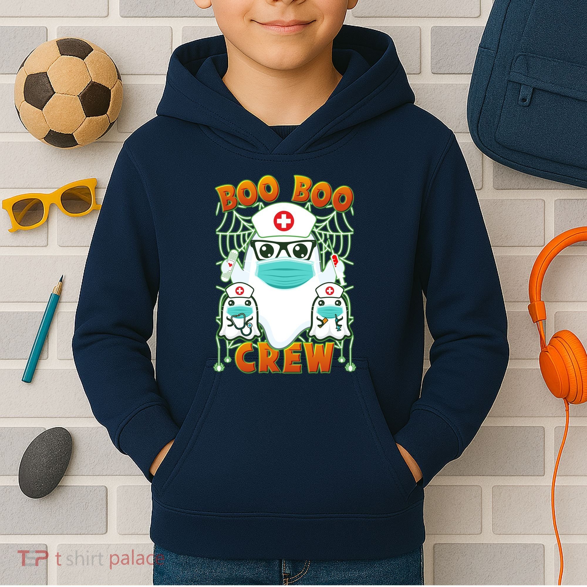 Funny Halloween Ghost Nurse Boo Boo Crew Kids Hoodie