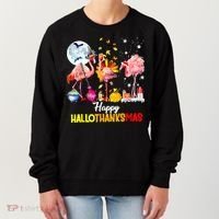 Flamingo Happy HalloThanksmas Funny Halloween Thanksgiving Women's Sweatshirt thumb 0