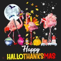 Flamingo Happy HalloThanksmas Funny Halloween Thanksgiving Women's Sweatshirt thumb 2