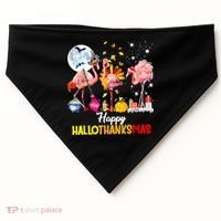 Flamingo Happy HalloThanksmas Funny Halloween Thanksgiving USA-Made Doggie Bandana thumb 0