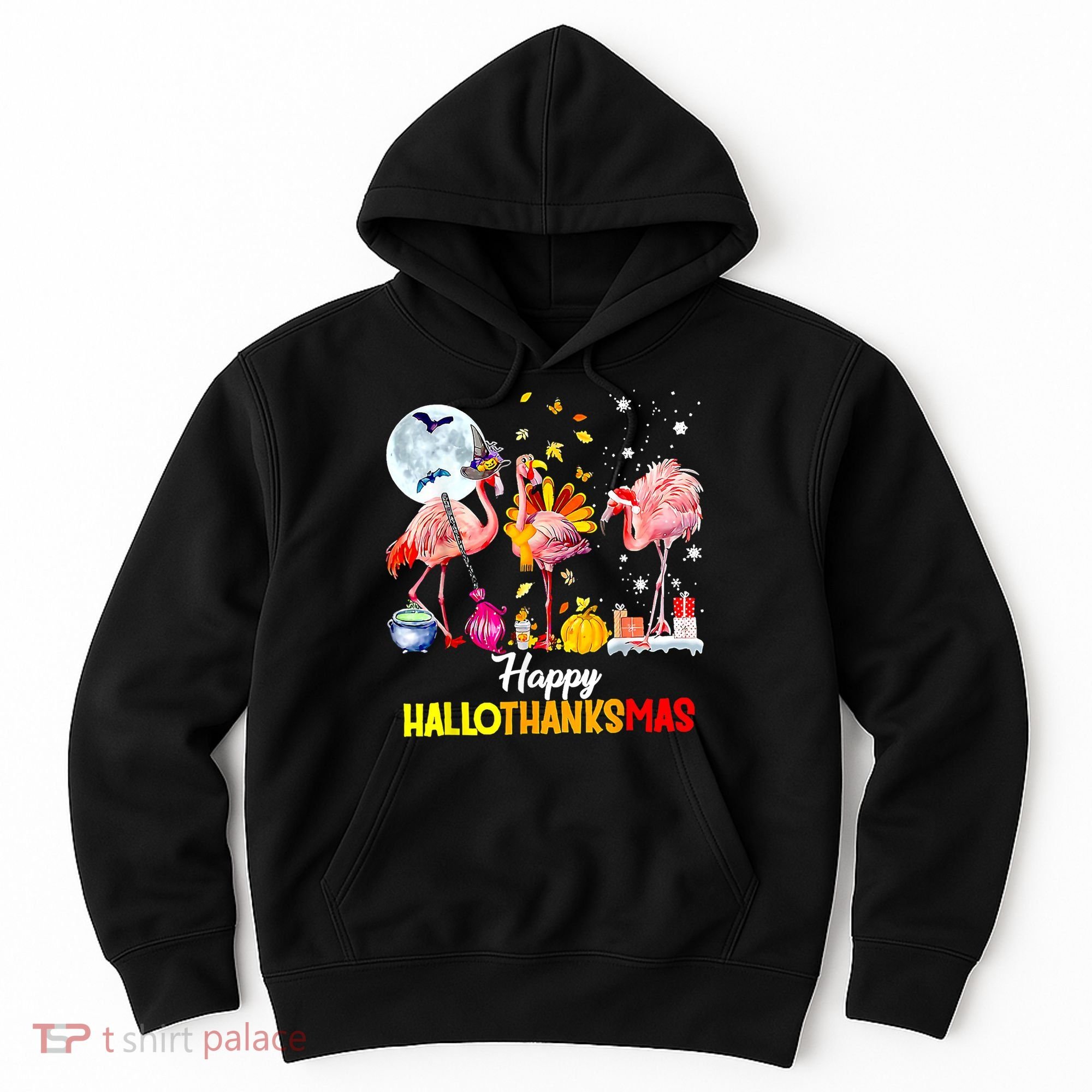 Flamingo Happy HalloThanksmas Funny Halloween Thanksgiving Hoodie