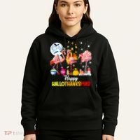 Flamingo Happy HalloThanksmas Funny Halloween Thanksgiving Hoodie thumb 5