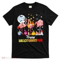 Flamingo Happy HalloThanksmas Funny Halloween Thanksgiving T-Shirt thumb 0