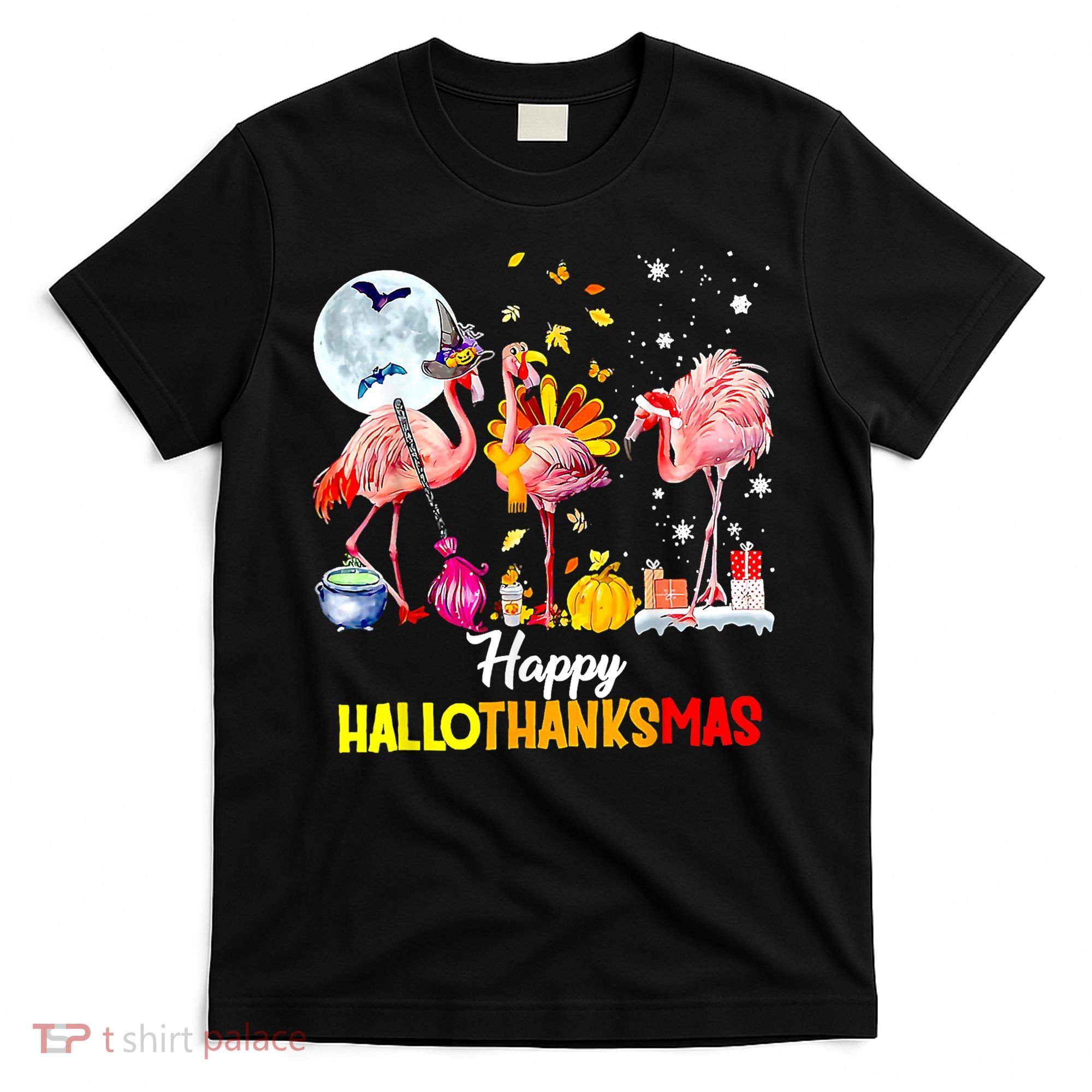 Flamingo Happy HalloThanksmas Funny Halloween Thanksgiving T-Shirt