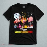 Flamingo Happy HalloThanksmas Funny Halloween Thanksgiving T-Shirt thumb 5