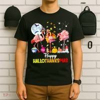 Flamingo Happy HalloThanksmas Funny Halloween Thanksgiving T-Shirt thumb 6
