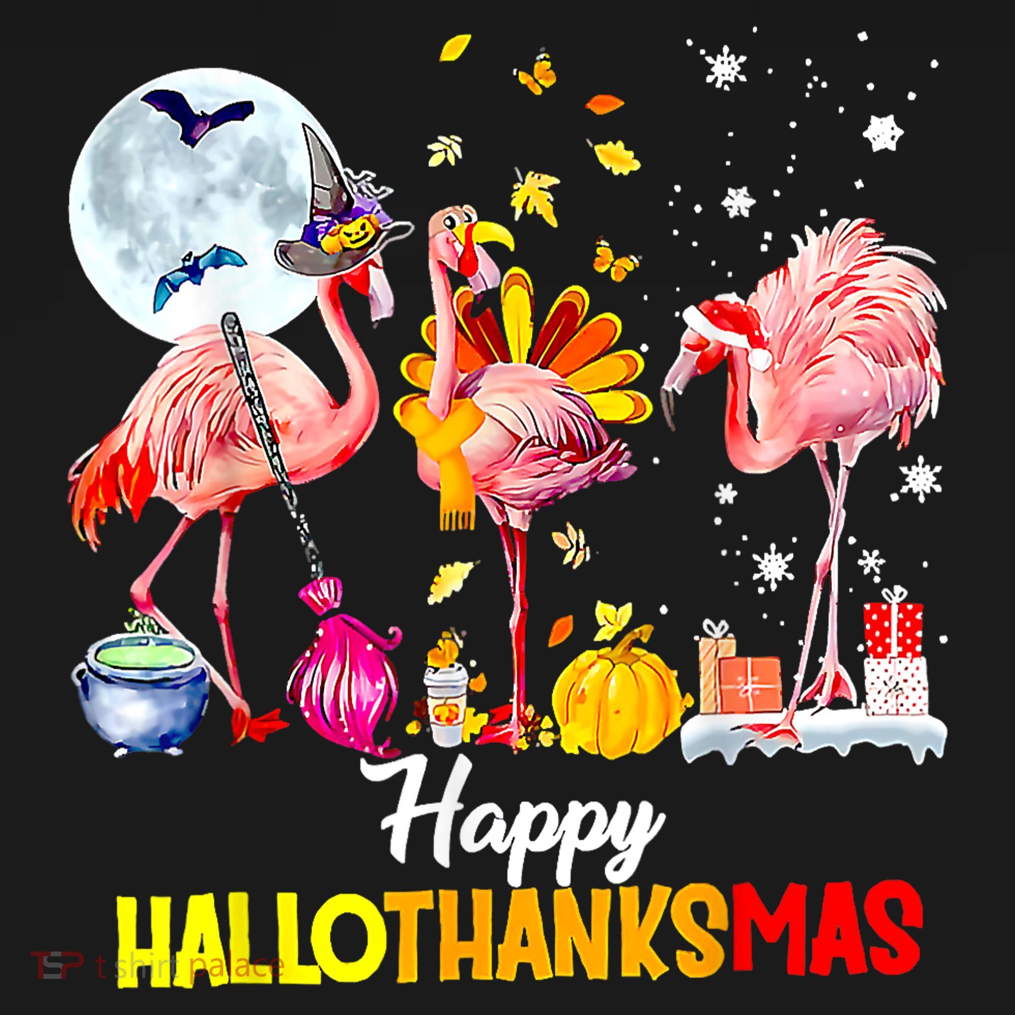 Flamingo Happy HalloThanksmas Funny Halloween Thanksgiving Women's Hoodie