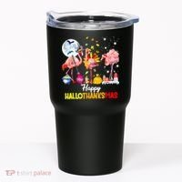 Flamingo Happy HalloThanksmas Funny Halloween Thanksgiving Tumbler thumb 0