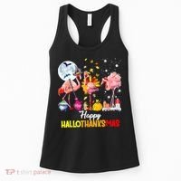 Flamingo Happy HalloThanksmas Funny Halloween Thanksgiving Women's Tank Top thumb 0