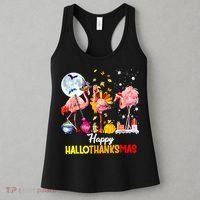 Flamingo Happy HalloThanksmas Funny Halloween Thanksgiving Women's Tank Top thumb 3