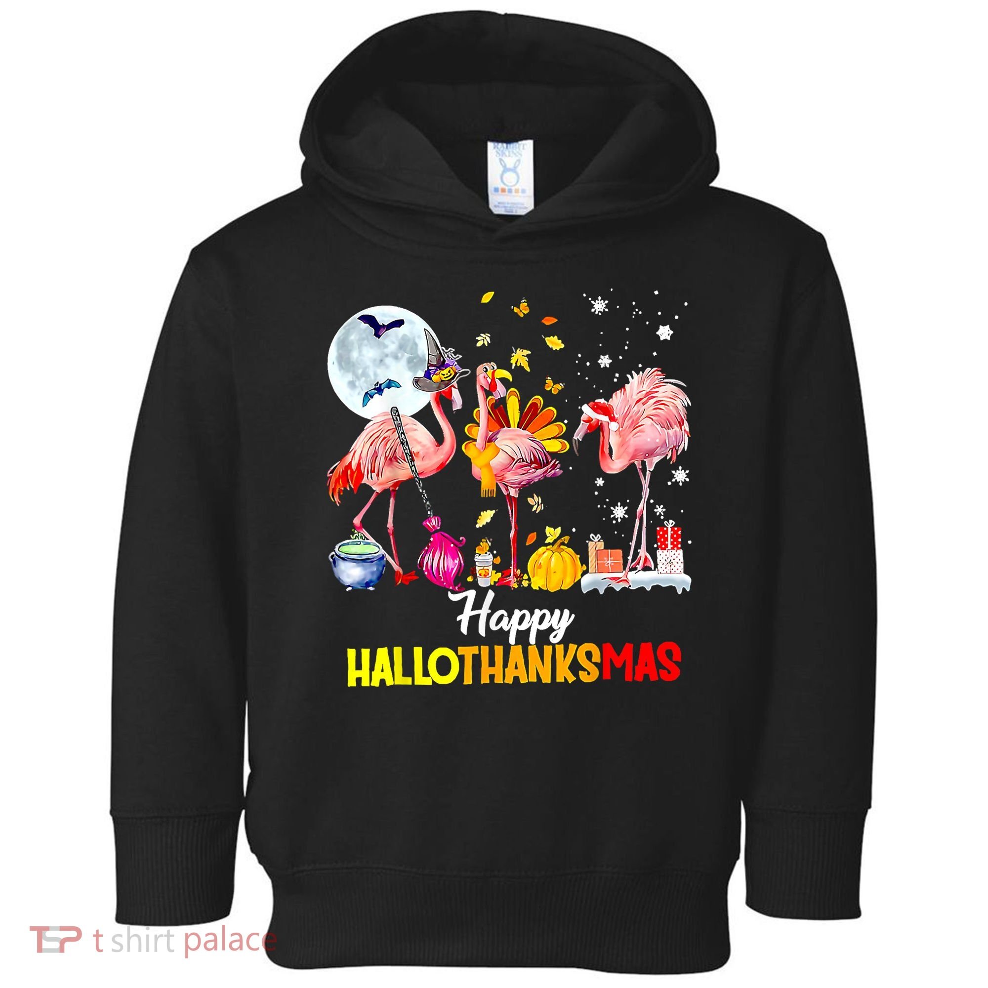 Flamingo Happy HalloThanksmas Funny Halloween Thanksgiving Toddler Hoodie