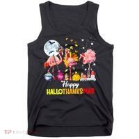 Flamingo Happy HalloThanksmas Funny Halloween Thanksgiving Tank Top thumb 0