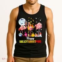 Flamingo Happy HalloThanksmas Funny Halloween Thanksgiving Tank Top thumb 3