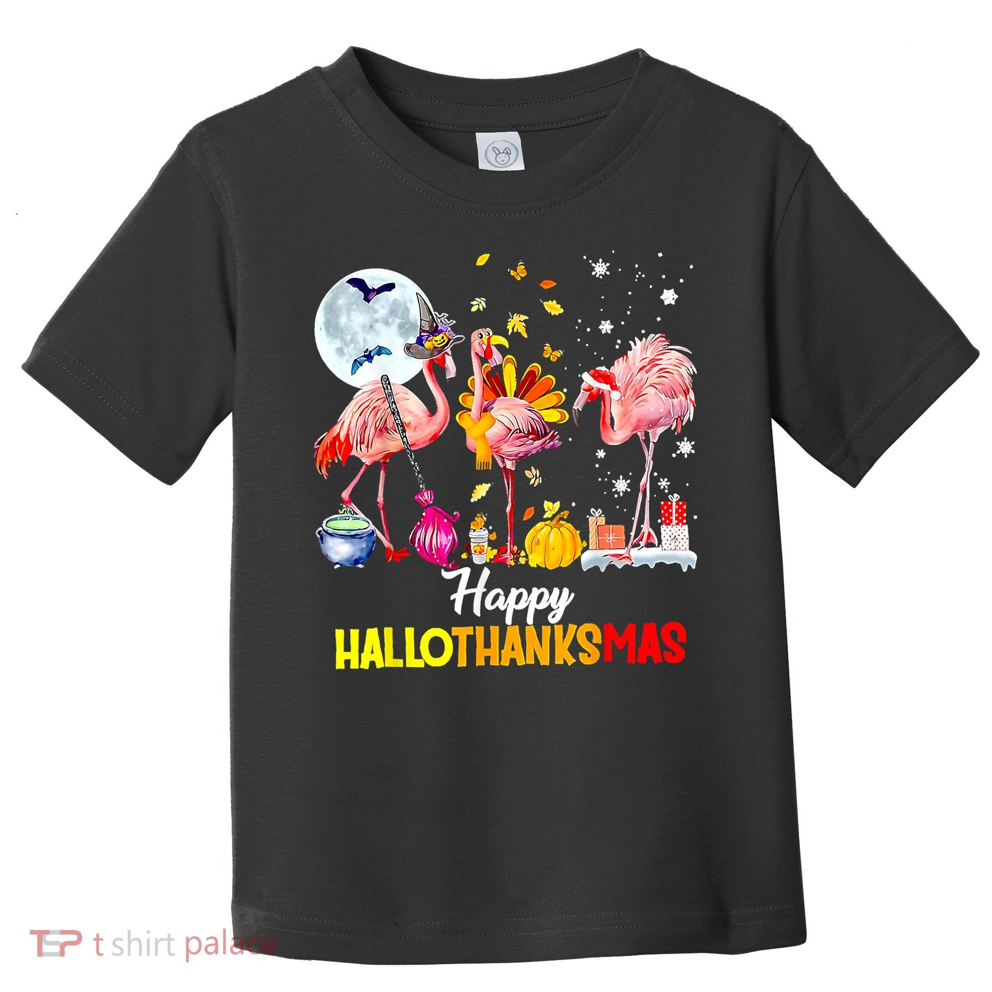 Flamingo Happy HalloThanksmas Funny Halloween Thanksgiving Toddler T-Shirt