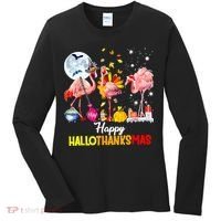Flamingo Happy HalloThanksmas Funny Halloween Thanksgiving Women's Long Sleeve Shirt thumb 0