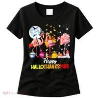 Flamingo Happy HalloThanksmas Funny Halloween Thanksgiving Women's T-Shirt thumb 0