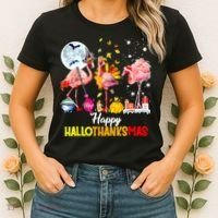 Flamingo Happy HalloThanksmas Funny Halloween Thanksgiving Women's T-Shirt thumb 2