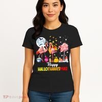 Flamingo Happy HalloThanksmas Funny Halloween Thanksgiving Women's T-Shirt thumb 4
