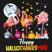 Flamingo Happy HalloThanksmas Funny Halloween Thanksgiving Women's T-Shirt thumb 6