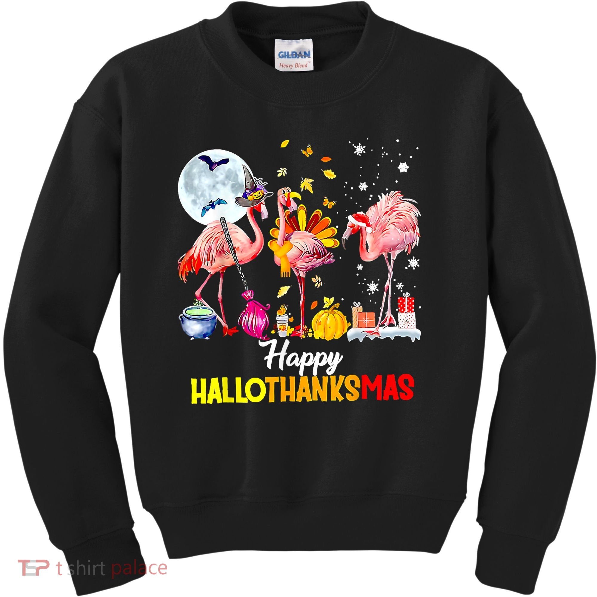 Flamingo Happy HalloThanksmas Funny Halloween Thanksgiving Kids Sweatshirt