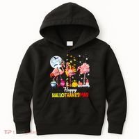 Flamingo Happy HalloThanksmas Funny Halloween Thanksgiving Kids Hoodie thumb 0