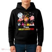 Flamingo Happy HalloThanksmas Funny Halloween Thanksgiving Kids Hoodie thumb 4