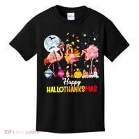 Flamingo Happy HalloThanksmas Funny Halloween Thanksgiving Kids T-Shirt thumb 0