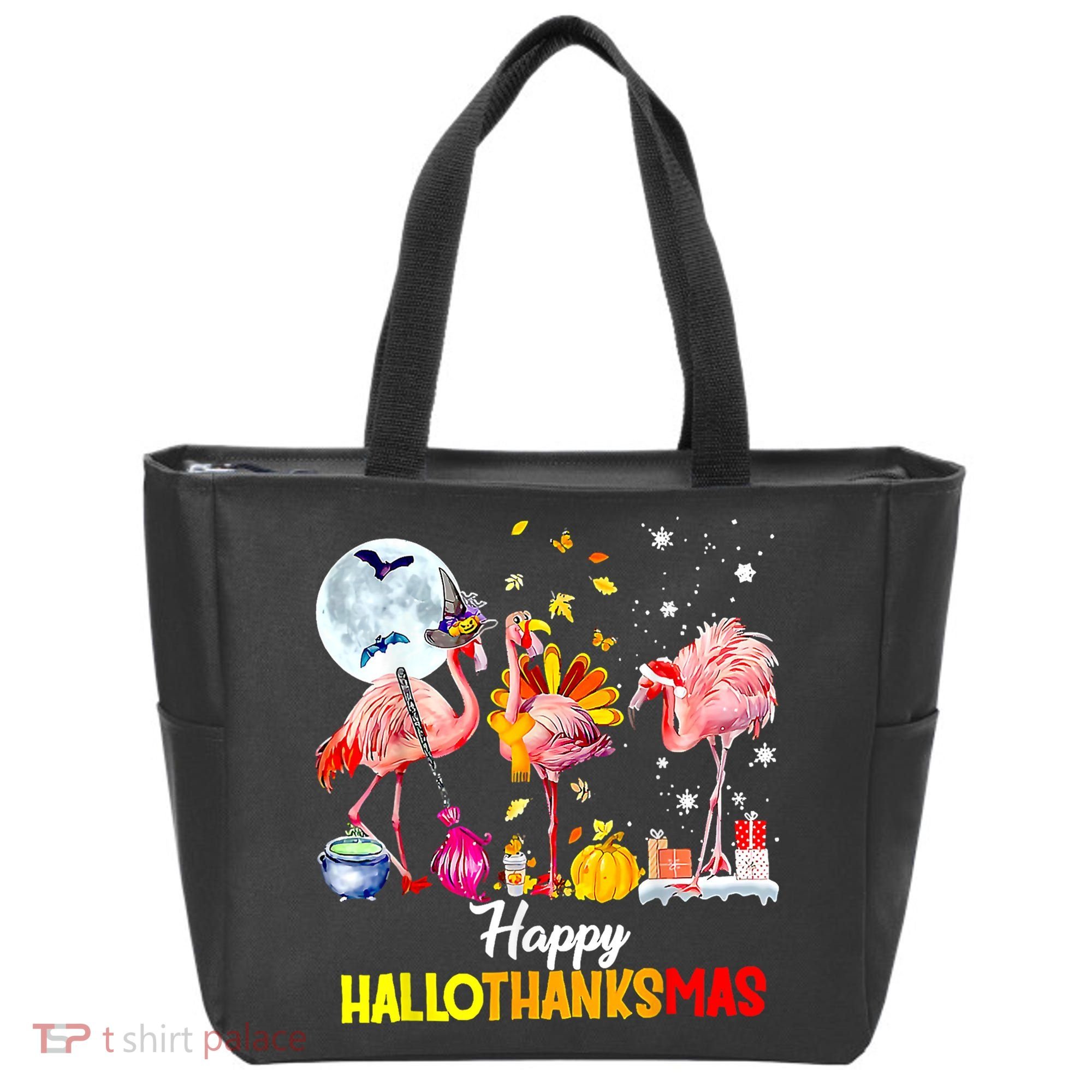 Flamingo Happy HalloThanksmas Funny Halloween Thanksgiving Tote Bag
