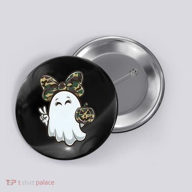 Funny Hello Hunting Season Halloween Camouflage Camo Ghost Button
