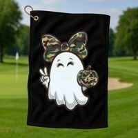 Funny Hello Hunting Season Halloween Camouflage Camo Ghost Golf Towel thumb 1