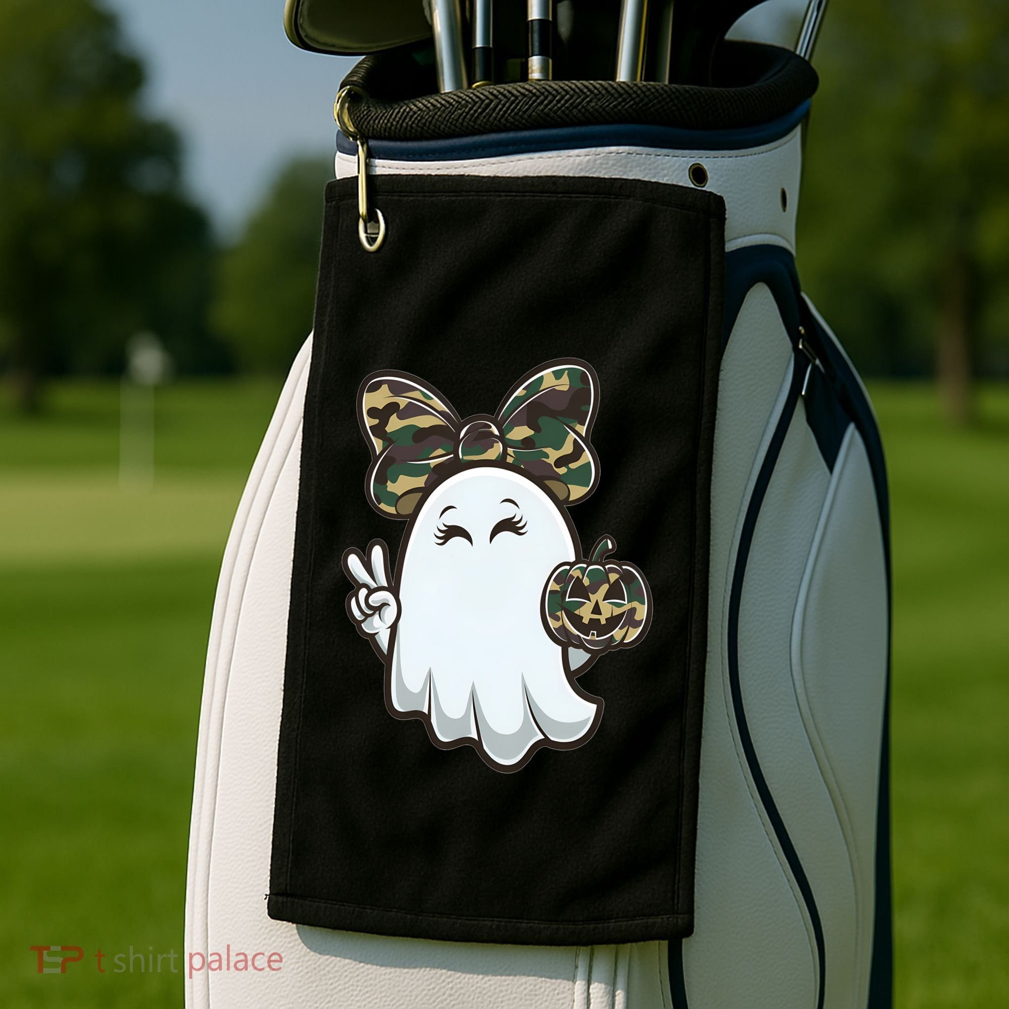 Funny Hello Hunting Season Halloween Camouflage Camo Ghost Golf Towel
