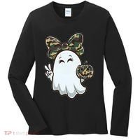 Funny Hello Hunting Season Halloween Camouflage Camo Ghost Women's Long Sleeve Shirt thumb 0