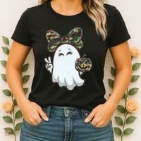 Funny Hello Hunting Season Halloween Camouflage Camo Ghost Women's T-Shirt thumb 2