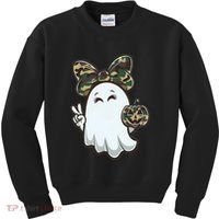 Funny Hello Hunting Season Halloween Camouflage Camo Ghost Kids Sweatshirt thumb 0