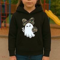 Funny Hello Hunting Season Halloween Camouflage Camo Ghost Kids Hoodie thumb 3