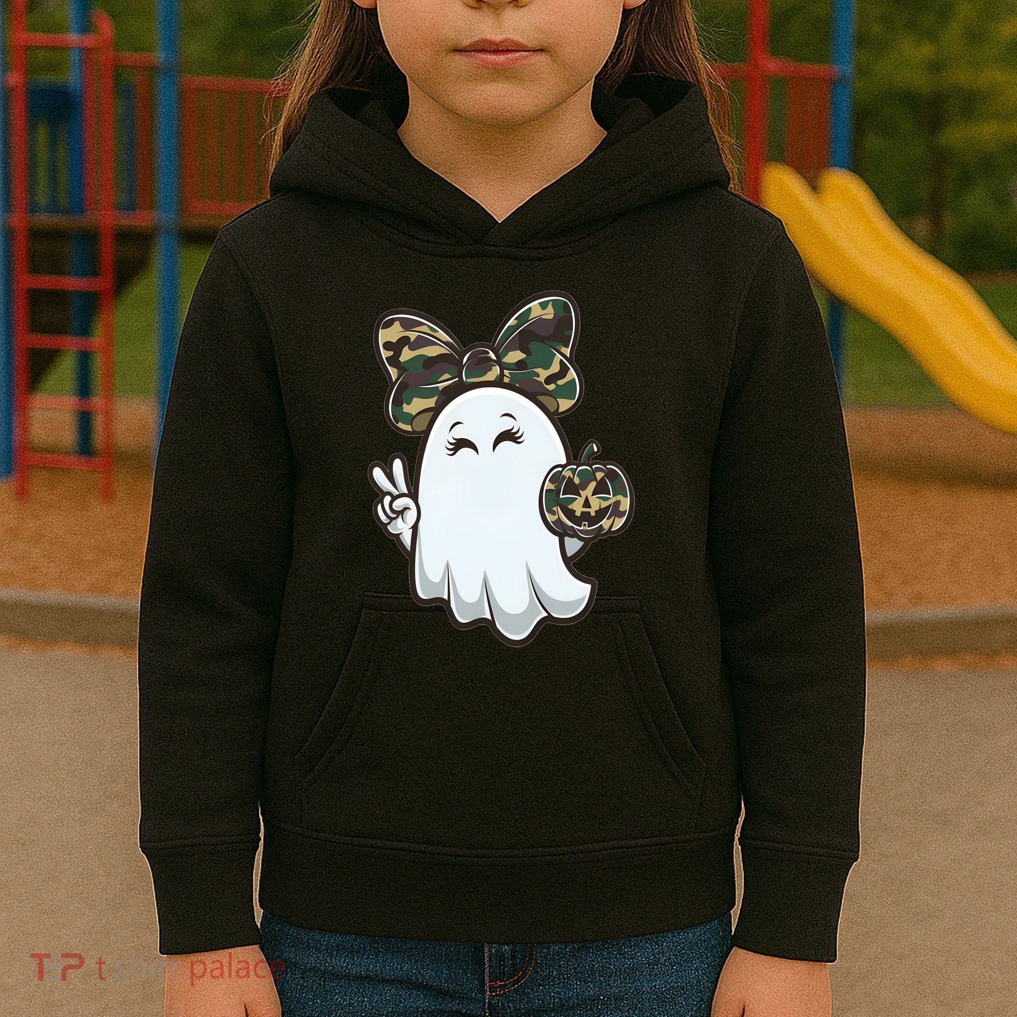 Funny Hello Hunting Season Halloween Camouflage Camo Ghost Kids Hoodie