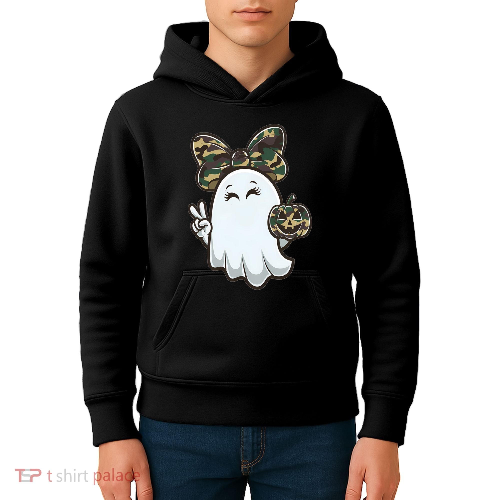 Funny Hello Hunting Season Halloween Camouflage Camo Ghost Kids Hoodie