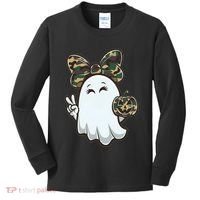 Funny Hello Hunting Season Halloween Camouflage Camo Ghost Kids Long Sleeve Shirt thumb 0