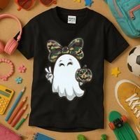 Funny Hello Hunting Season Halloween Camouflage Camo Ghost Kids T-Shirt thumb 3
