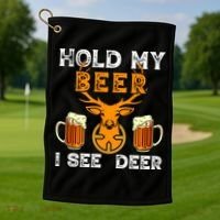 Funny Hunting Hold My Beer I See A Deer Golf Towel thumb 1