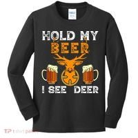 Funny Hunting Hold My Beer I See A Deer Kids Long Sleeve Shirt thumb 0