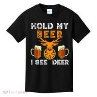 Funny Hunting Hold My Beer I See A Deer Kids T-Shirt thumb 0