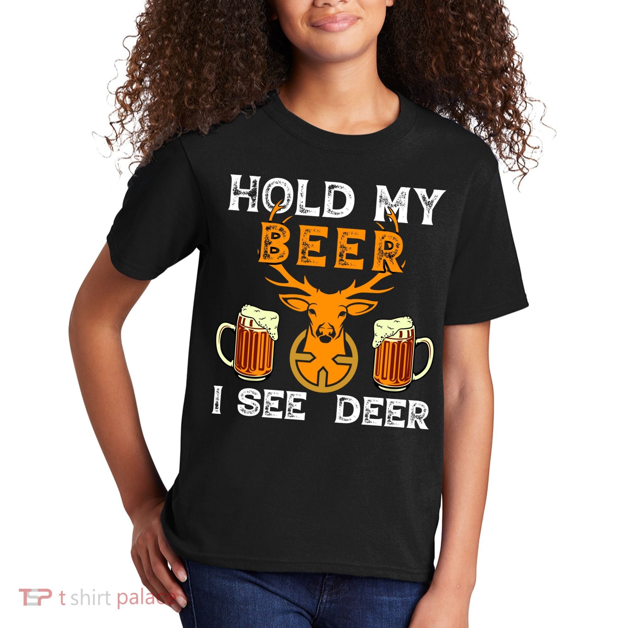 Funny Hunting Hold My Beer I See A Deer Kids T-Shirt