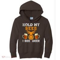 Funny Hunting Hold My Beer I See A Deer Kids Hoodie thumb 0