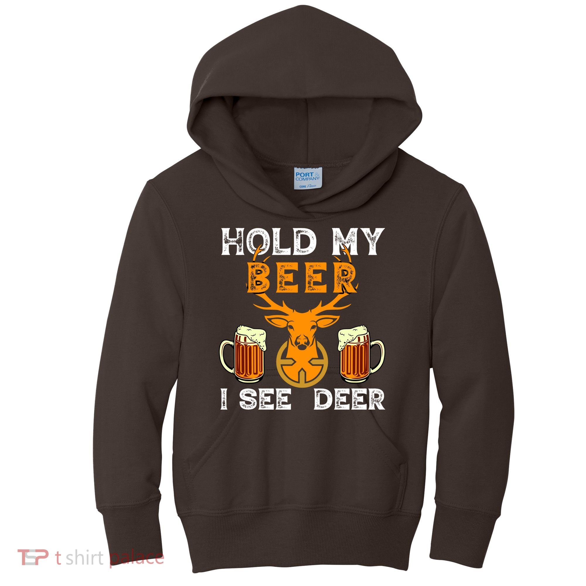 Funny Hunting Hold My Beer I See A Deer Kids Hoodie