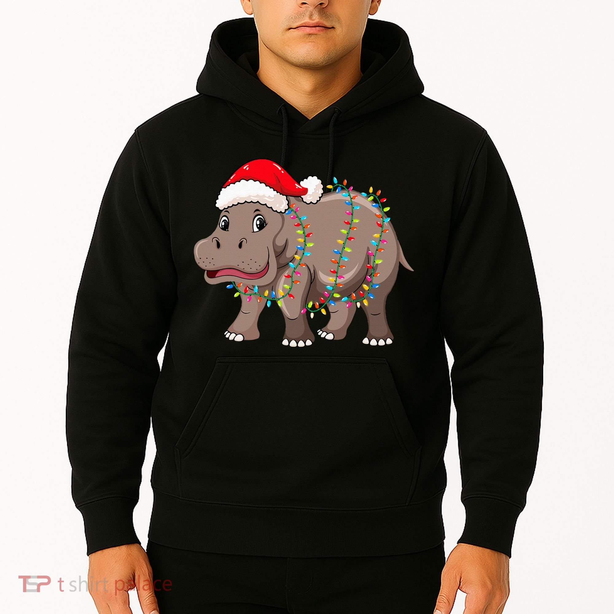 Festive Hippopotamus Hat for Christmas Lovers Hoodie