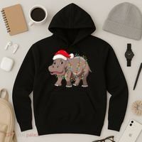 Festive Hippopotamus Hat for Christmas Lovers Hoodie thumb 3