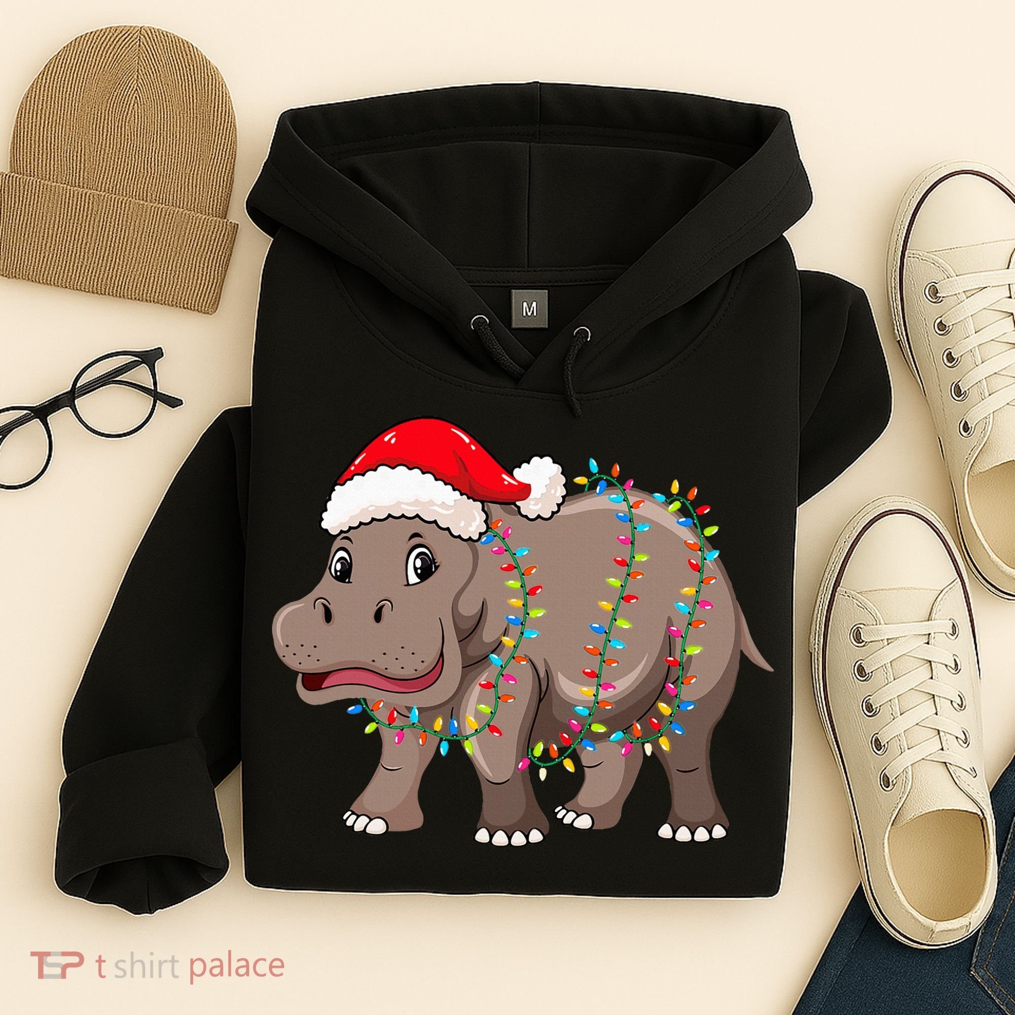 Festive Hippopotamus Hat for Christmas Lovers Hoodie