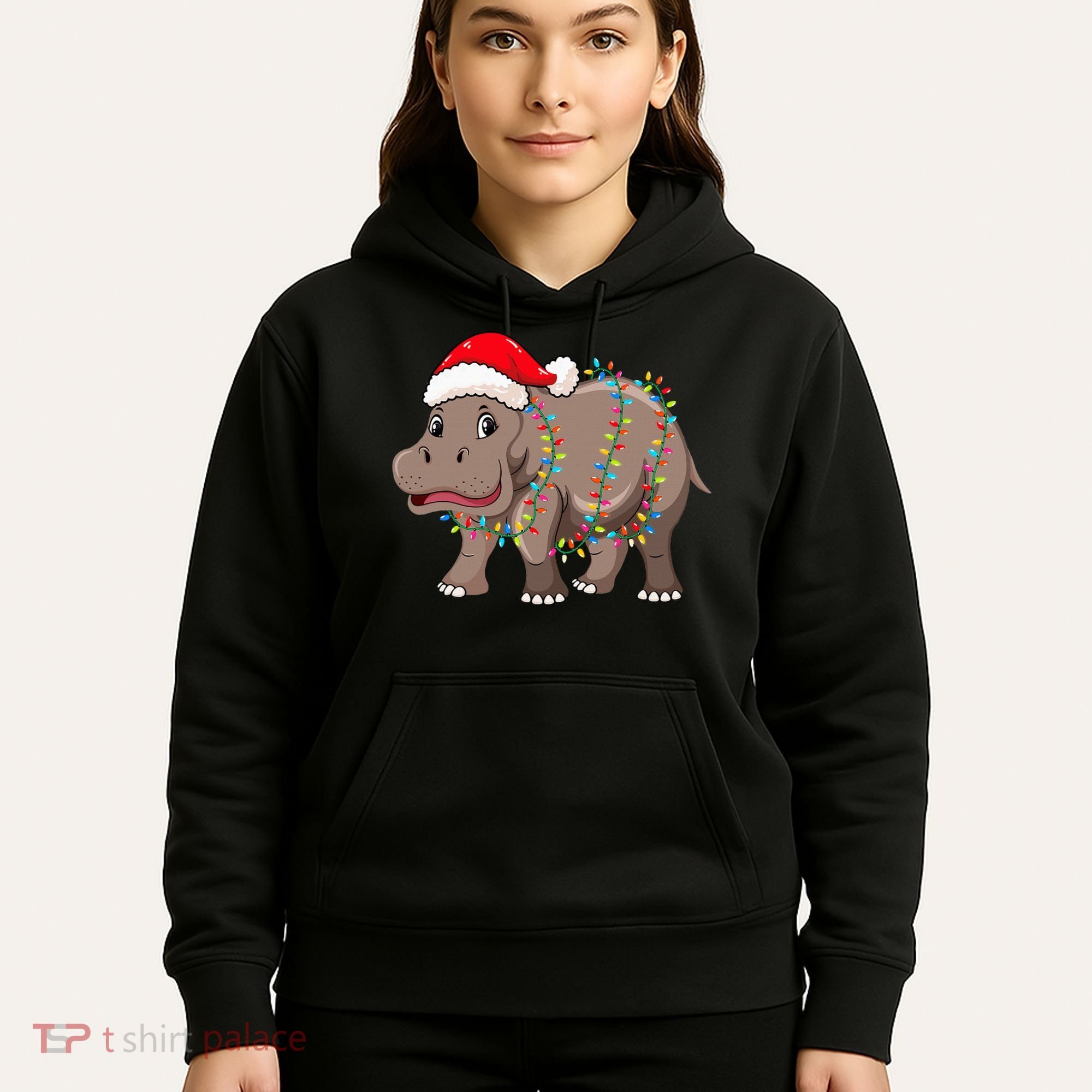 Festive Hippopotamus Hat for Christmas Lovers Hoodie